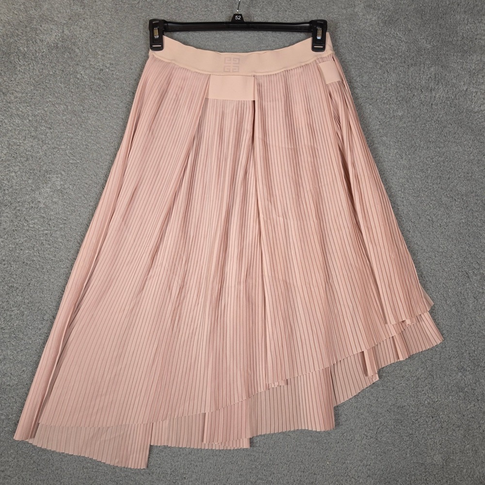 Givenchy Pleated Midi Skirt Womens 38 Pink Excellent Asymmetric Waistband Casual